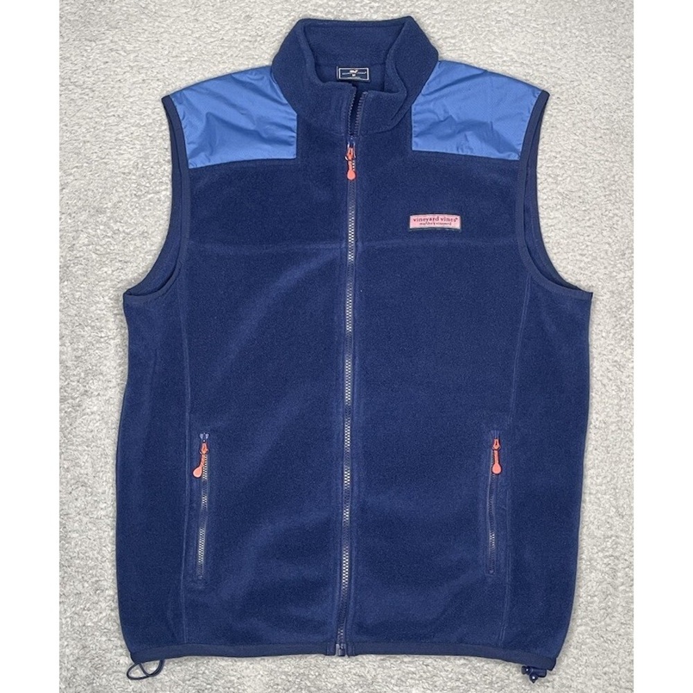 Vineyard Vines‎ Vest Fleece Full Zip Pockets Blue Sleeveless Mens Medium